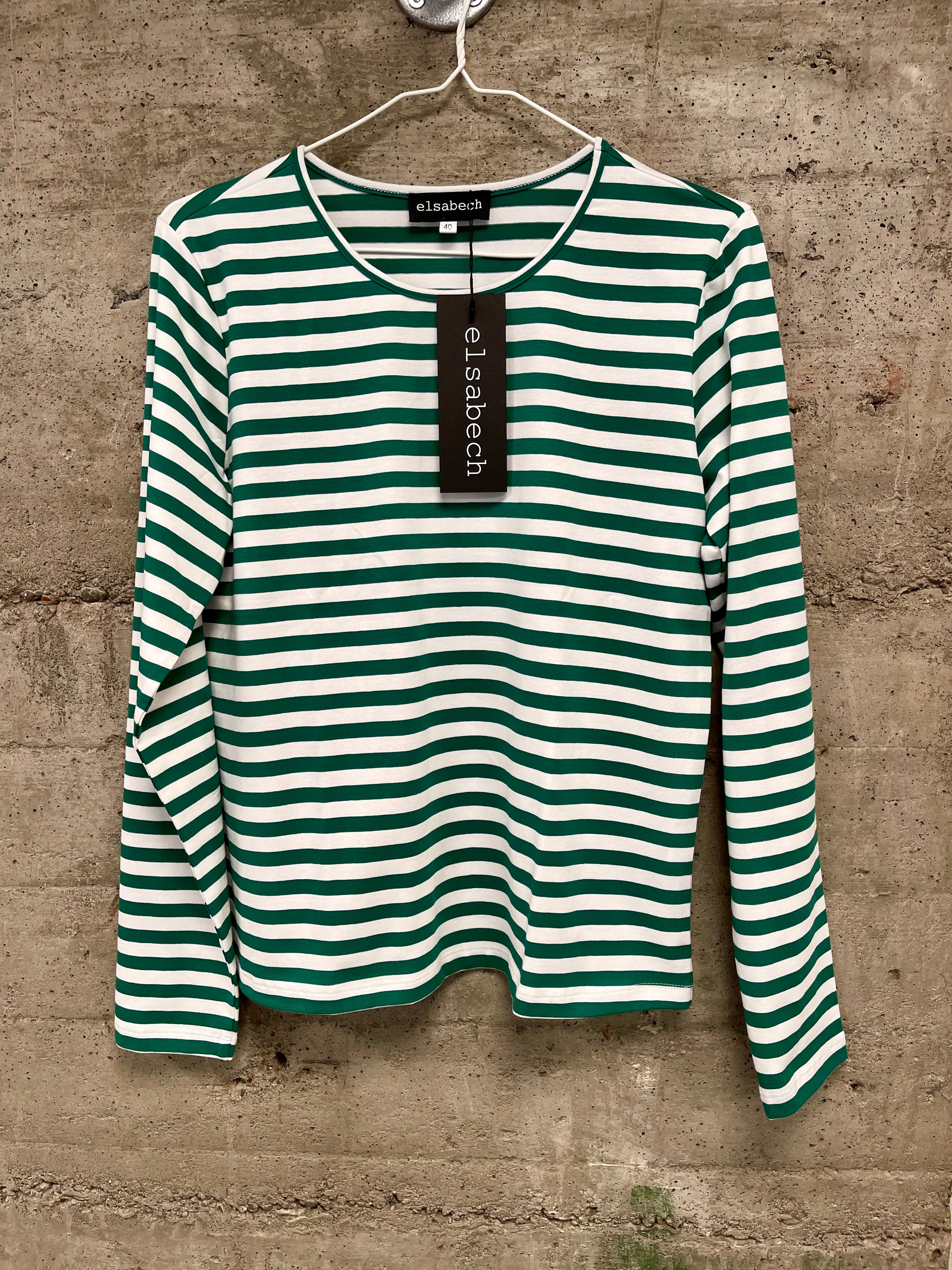 Blouse Stripes White/Green Loose Fit